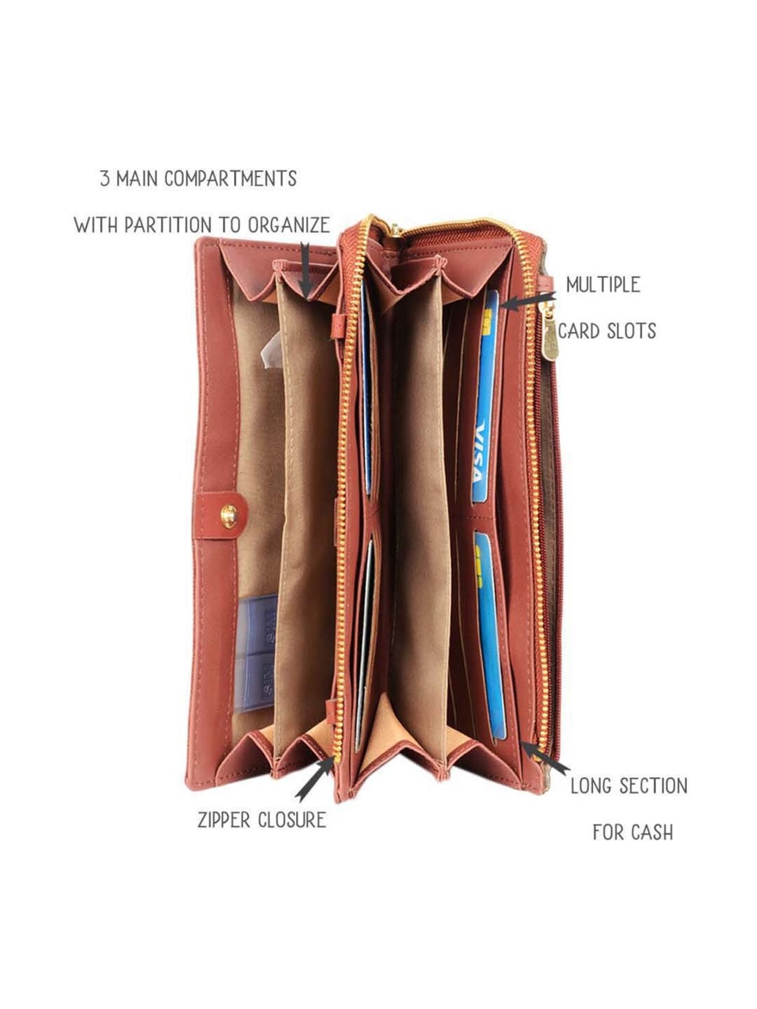 Baggit Tan Color Block Zip Around Wallet for Women