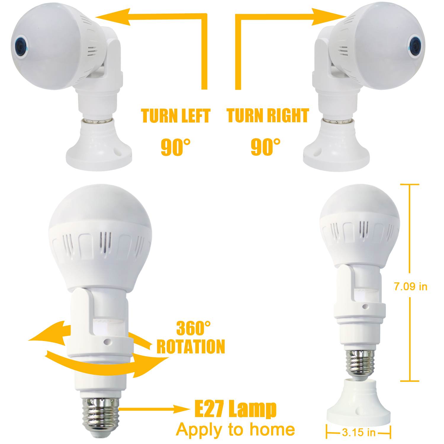 AUTENS Light Bulb Camera, 5MP HD 2.4GHz WiFi Wireles IP Cam 360 Panoramic Home Surveillance System Pet Baby Monitor E27 Bulb Fisheye Camera Motion Detection Alarm Night Vision for Android iOS