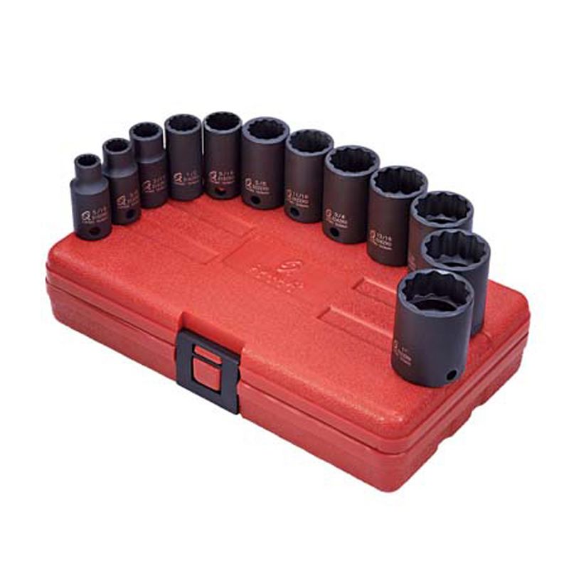 Sunex 3337 3/8 Inch 12 Pt. SAE Semi-Deep Impact Socket Set with Hard-shell Case