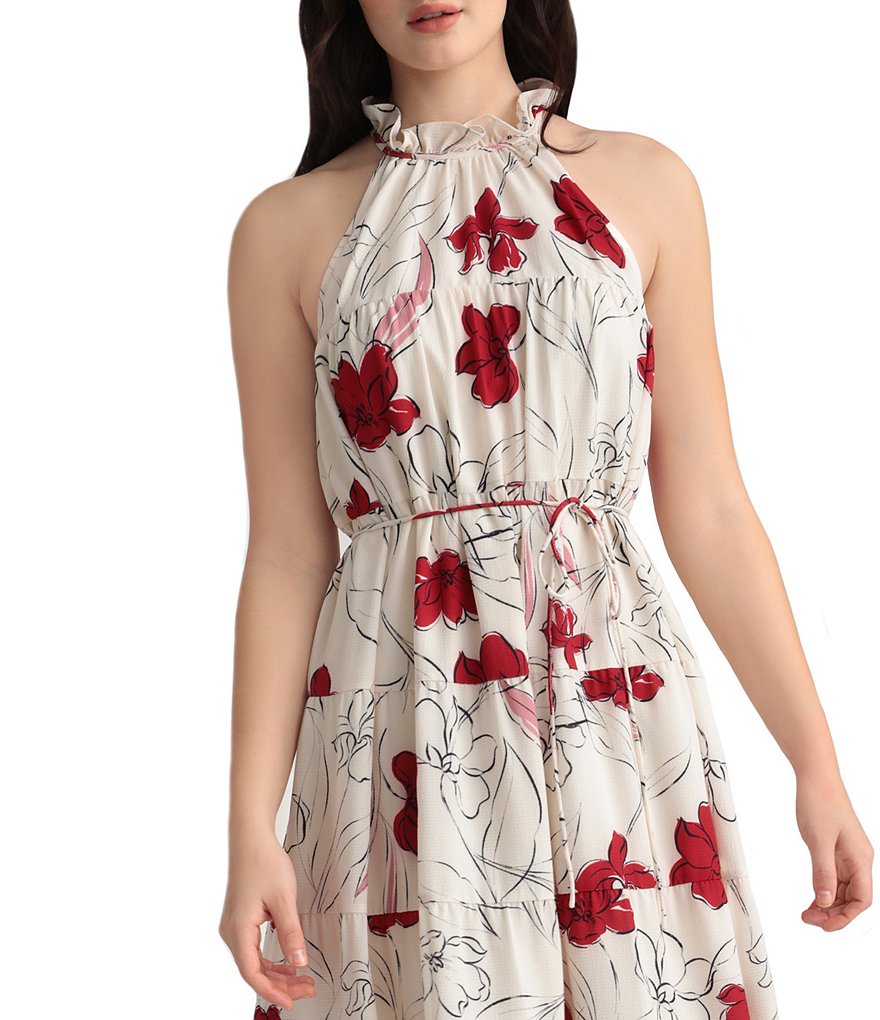 Maggy London Petite Size Floral Halter Neck Dress