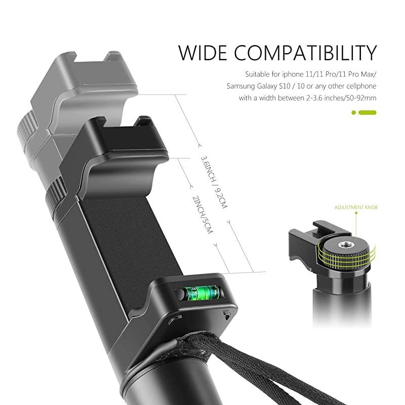 Pro Smartphone Rig Filmmaker Handle Grip(8cm) Tripod Mount with Cold Shoe Mount and Adjustable 2-3.6 inches Phone Clip Holder Compatible with iPhone11/11 Pro/11 Pro Max Samsung Galaxy S10+10