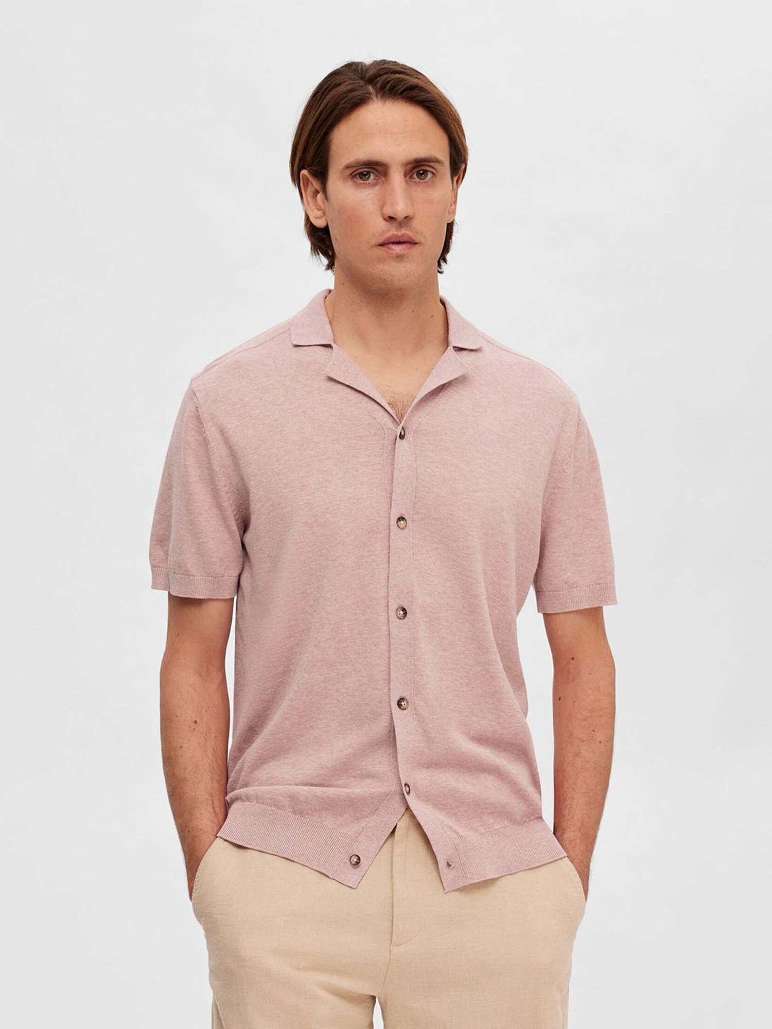 SELECTED HOMME Pink Regular Fit Cotton Cardigan