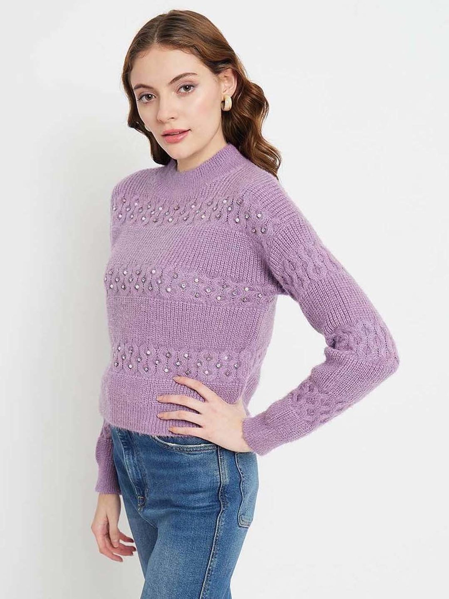 MADAME Purple Embellished Sweater