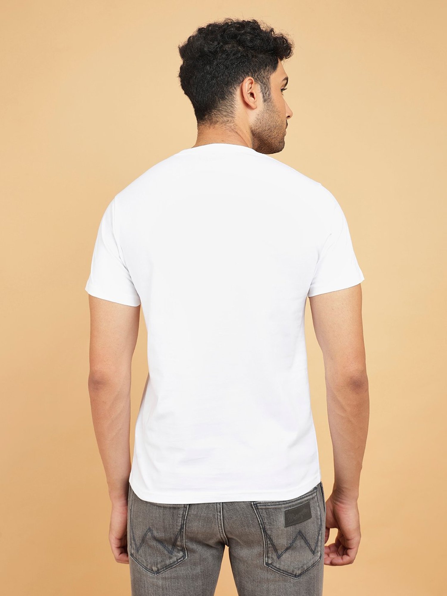 Wrangler White Regular Fit Graphic Print Cotton Crew T-Shirt