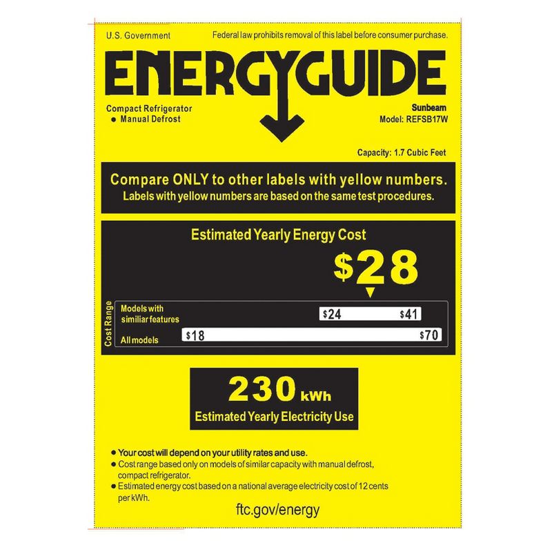 Sunbeam 1.7 Cu. Ft. Mini Refrigerator - White REFSB17W