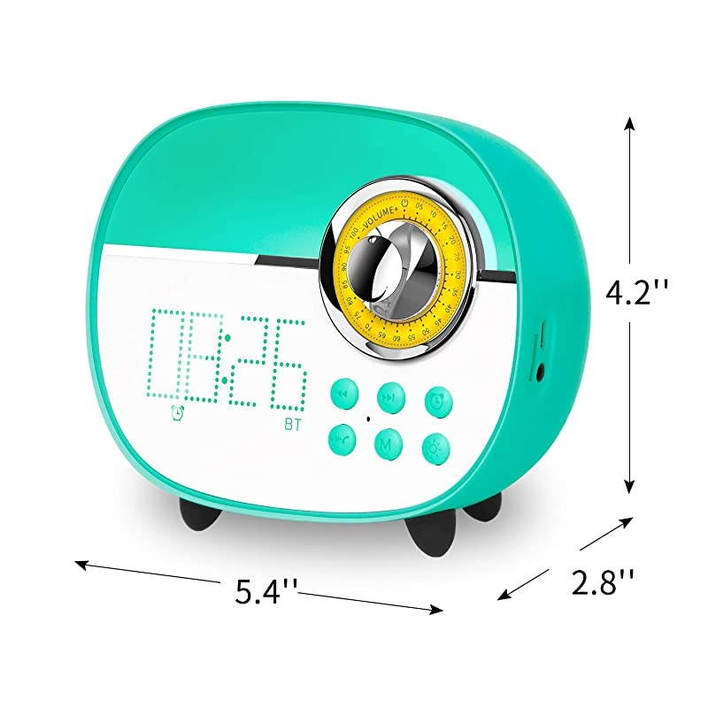 CR1+ Portable FM Radio with Wireless Bluetooth HandsFree Call ClockAlarm Colorful LED Lighting AutoTune Builtin Rechargeable Battery for Portable Soft Rubber Paint Green