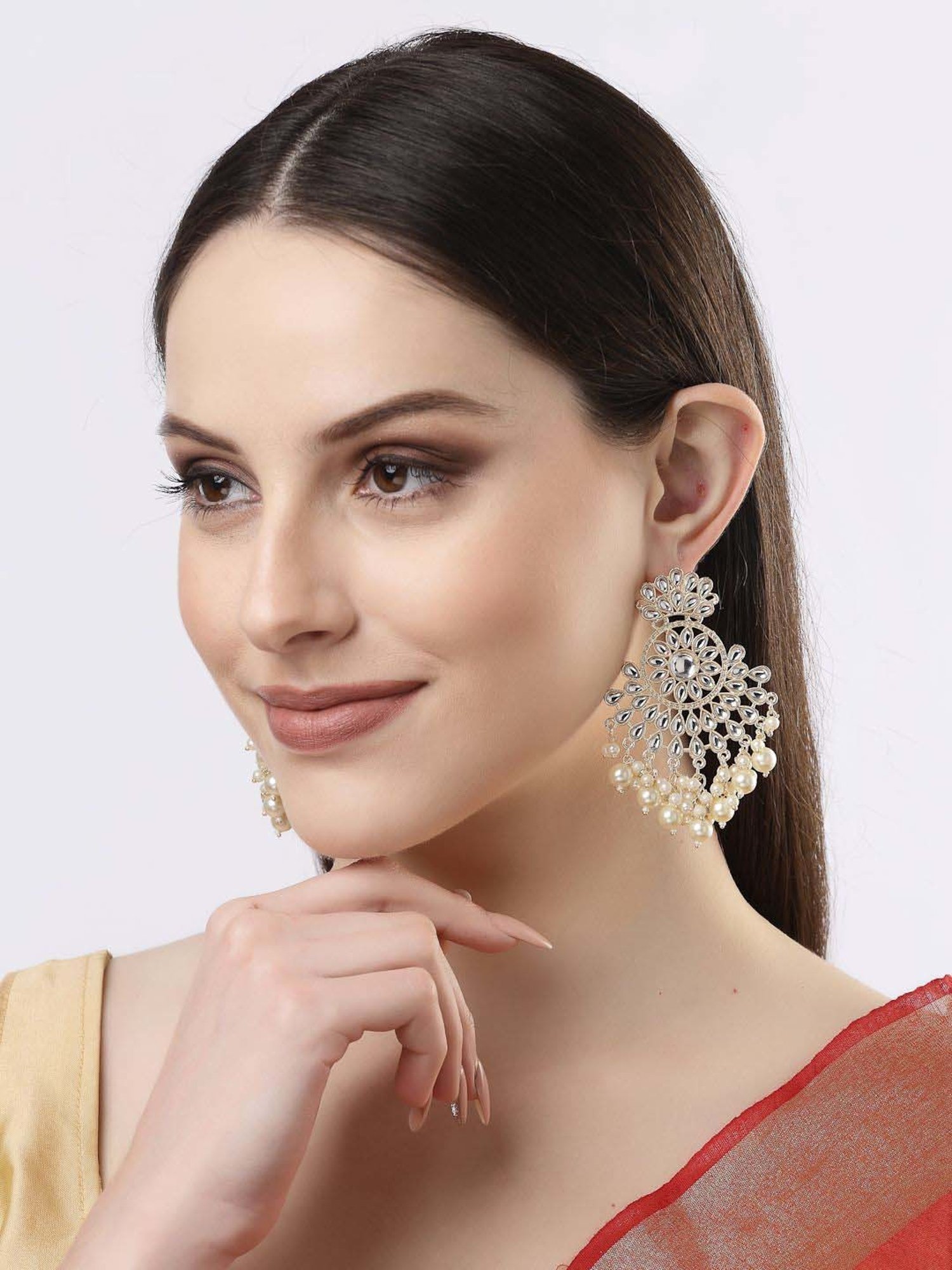 NVR Gold-Plated Kundan Dangler Earrings for Women
