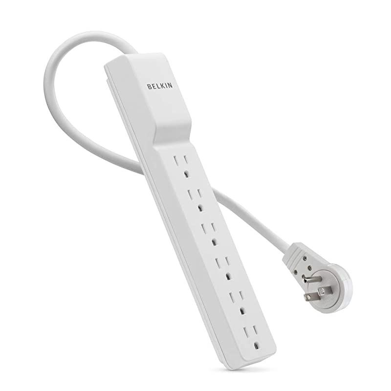6Outlet Power Strip Surge Protector Flat Rotating Plug 8ft Cord 720 Joules White
