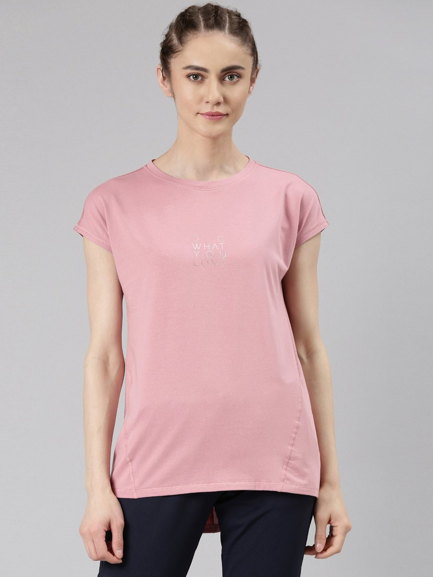 Enamor Rose Pink Cotton Graphic Print Sports T-Shirt