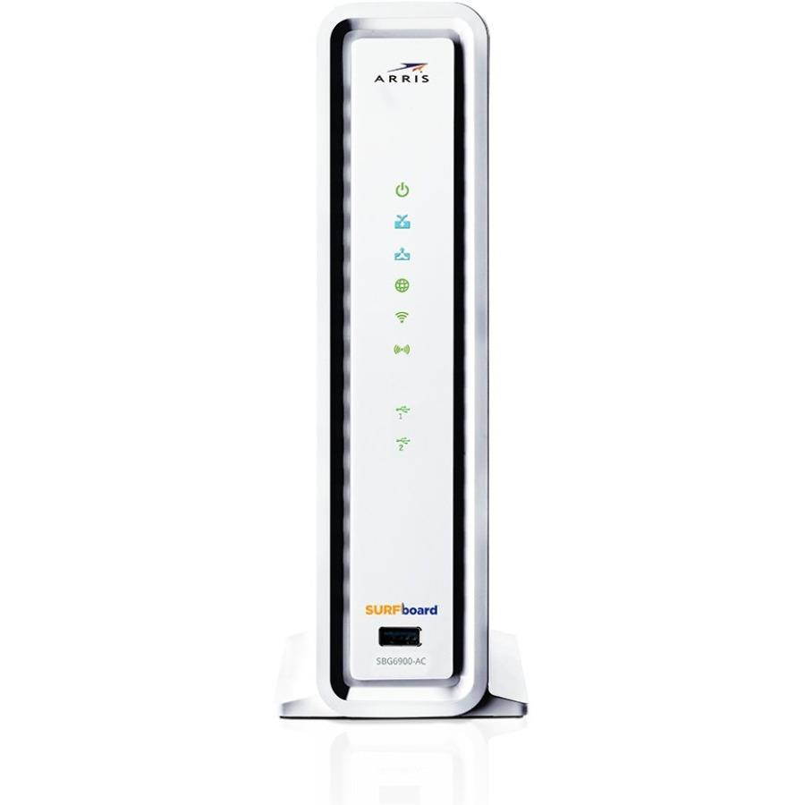 ARRIS SURFboard SBG6900-AC IEEE 802.11ac Cable Modem/Wireless Router - 2.40 GHz ISM Band - 5 GHz UNII Band - 1900 Mbit/s Wireless Speed - 4 x Network Port - USB - Gigabit Ethernet - Desktop
