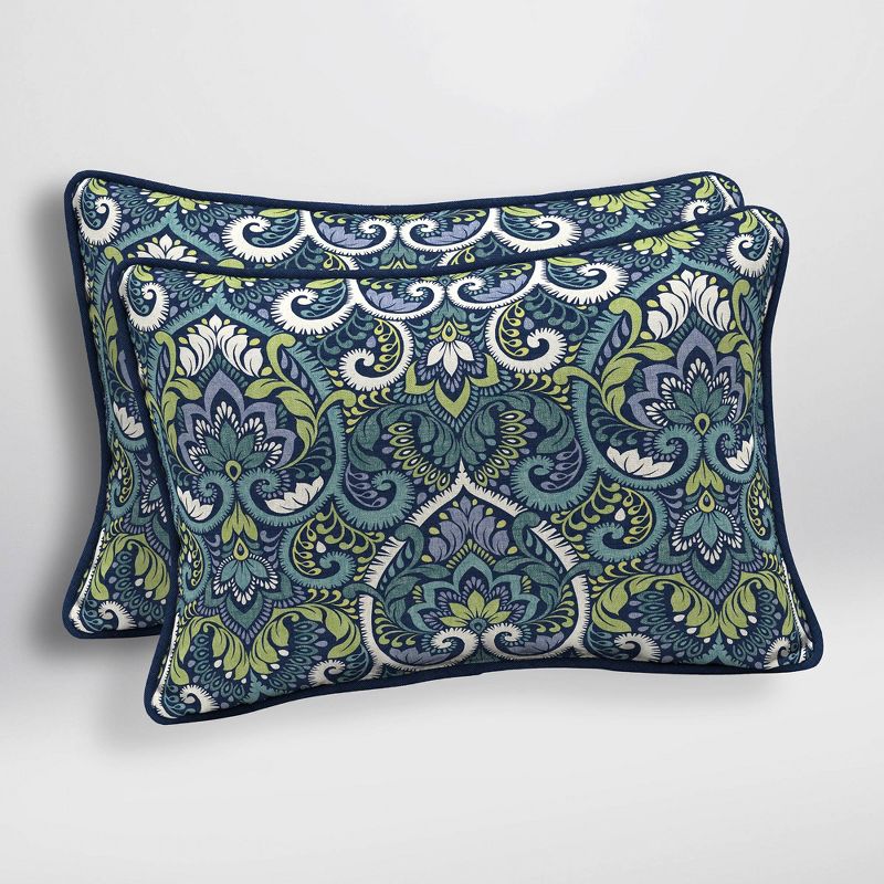 2pk Aurora Damask Oversized Outdoor Lumbar Pillows Sapphire - Arden Selections
