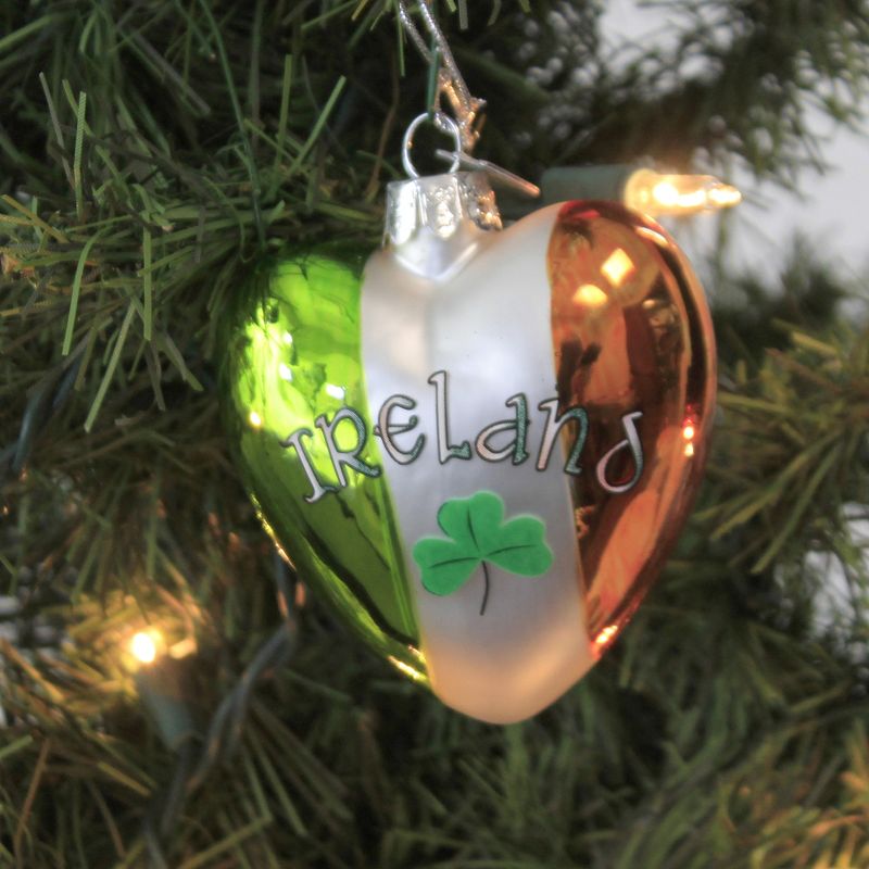 Noble Gems 3.0" Ireland Heart Ornament Saints Patrick's Day Clover  -  Tree Ornaments