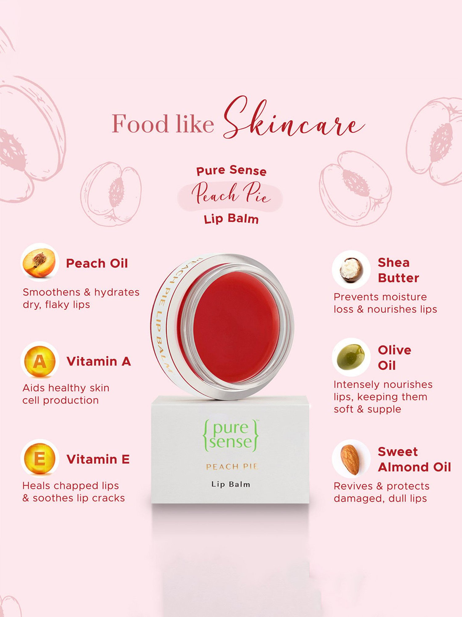 Pure Sense Peach Pie Lip Balm - 5 gm