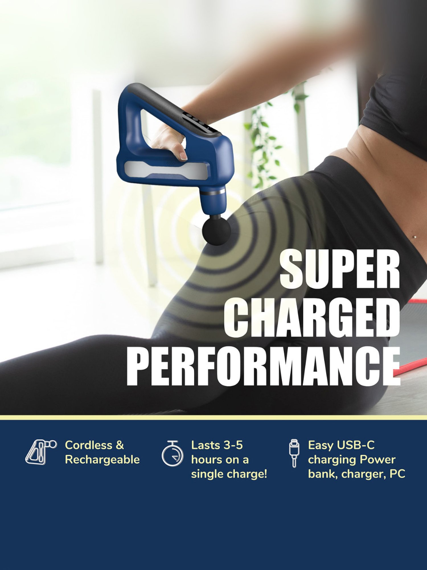 Caresmith Charge Flex Cordless Massage Gun, Unique Triangle Design to Massage All Areas (Blue)