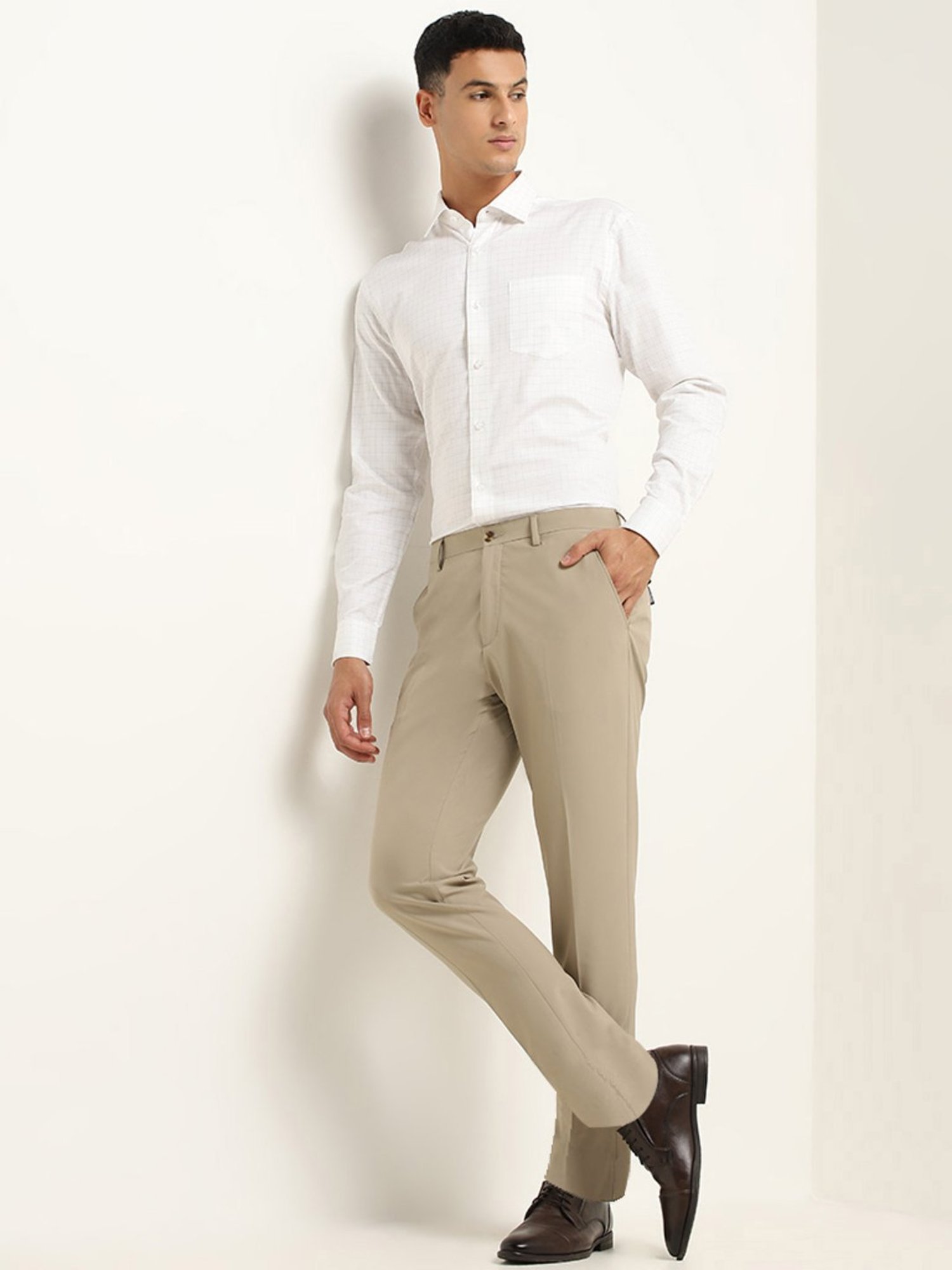 WES Formals by Westside White Checks Design Relaxed-Fit Cotton Shirt