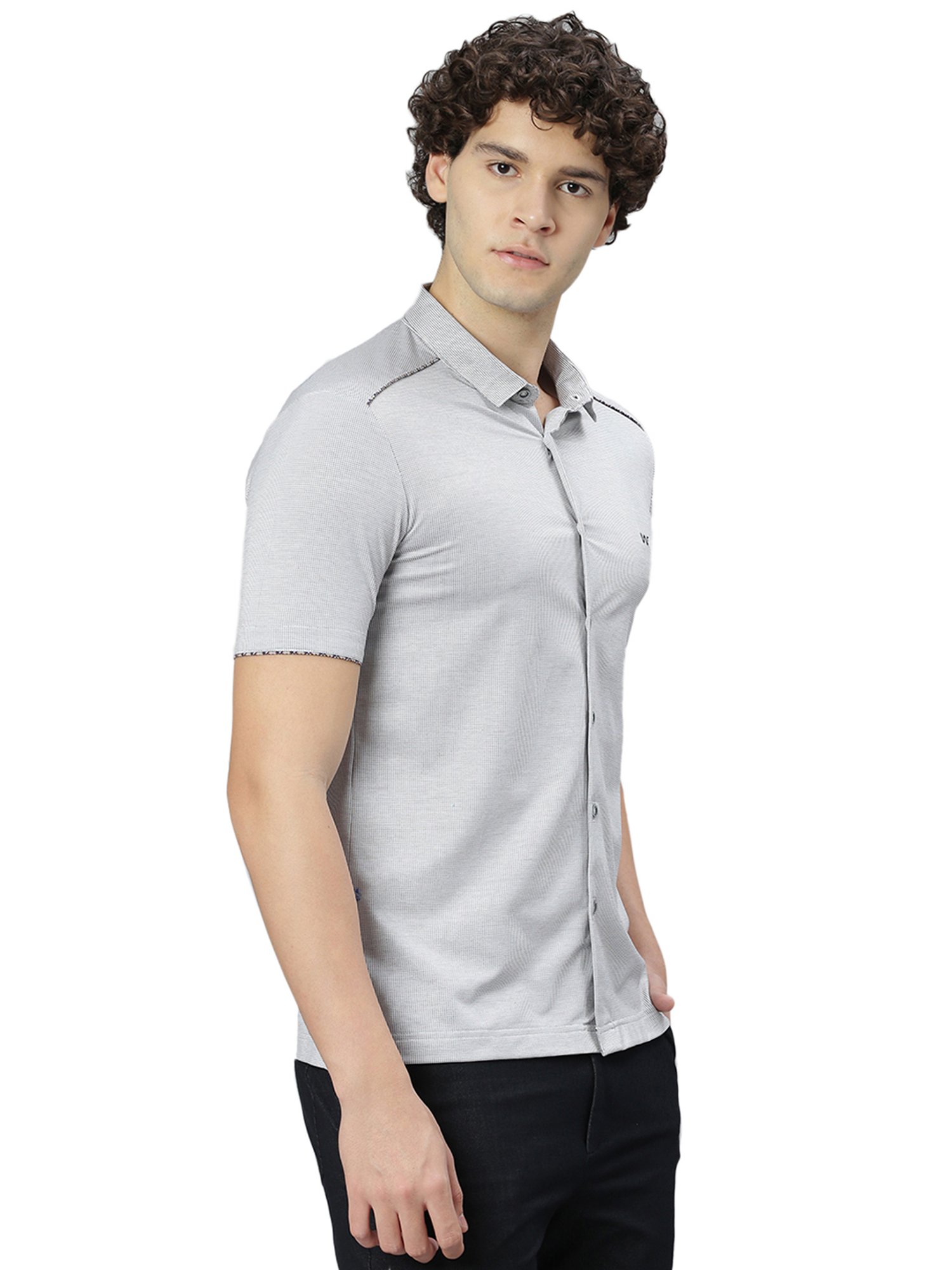 Slowave White & Black Regular Fit Printed Shirt