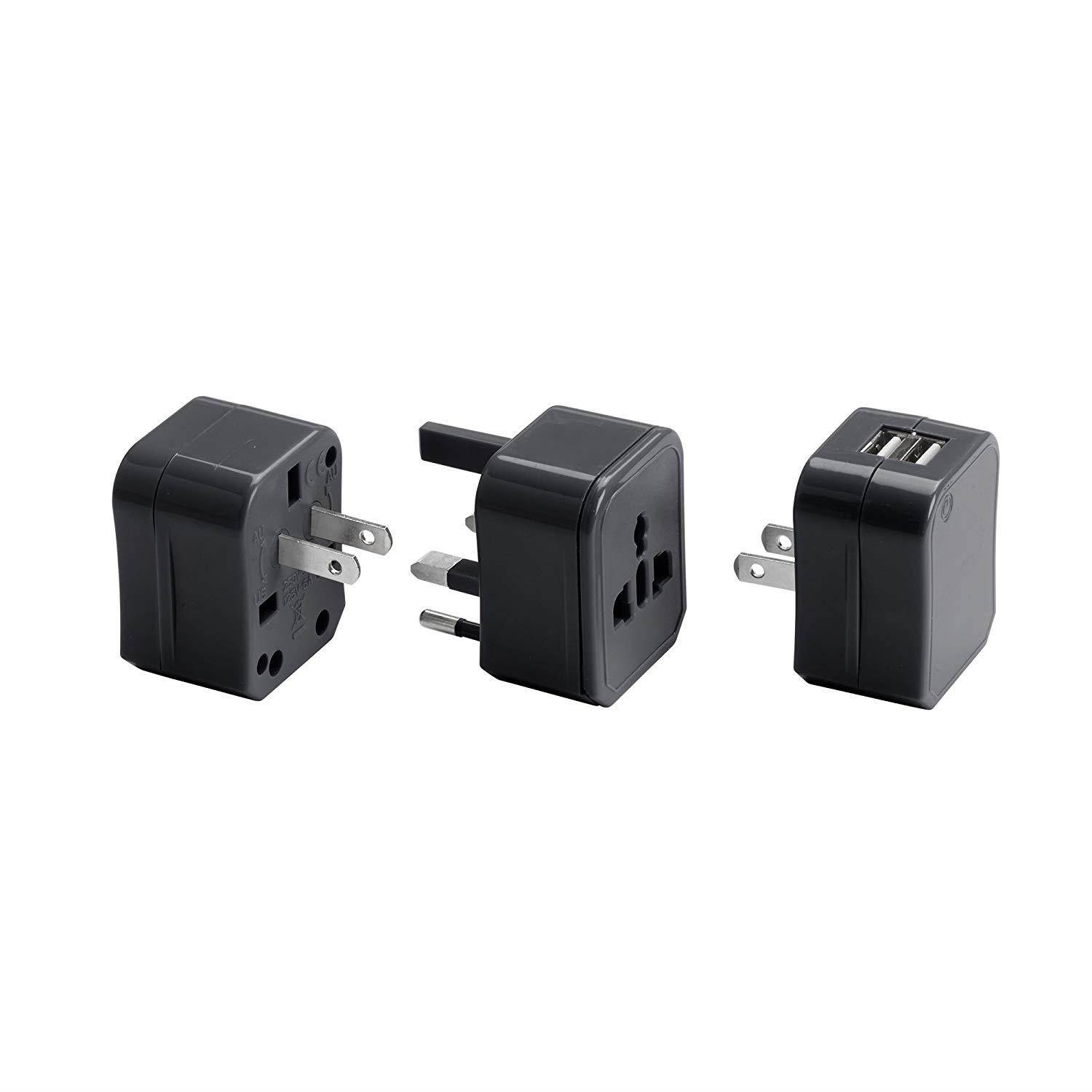Lewis N Clark Adapter Plug Kit W/ 2.1a Dual USB Charger, Black