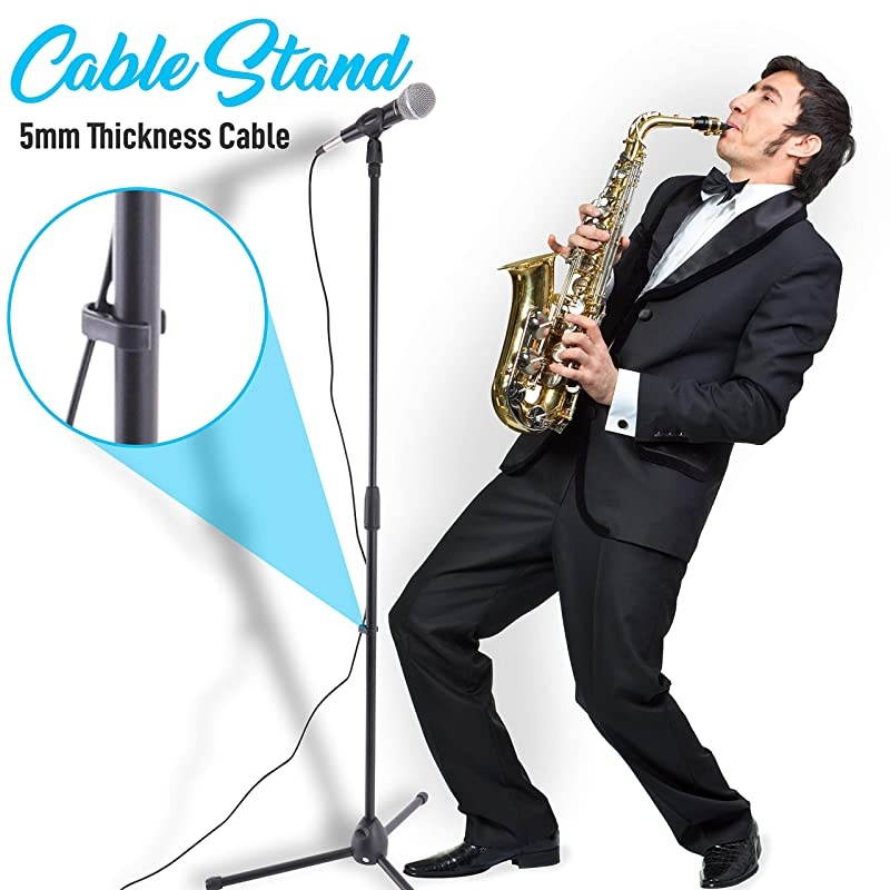 Professional Handheld Dynamic Microphone Kit - Unidirectional Vocal Wired Microphone w/Carry Bag, Metal Mic Stand, Holder/Clip & 16.4ft XLR Audio Cable to 1/4'' Audio Connection -  PDMIC88ST