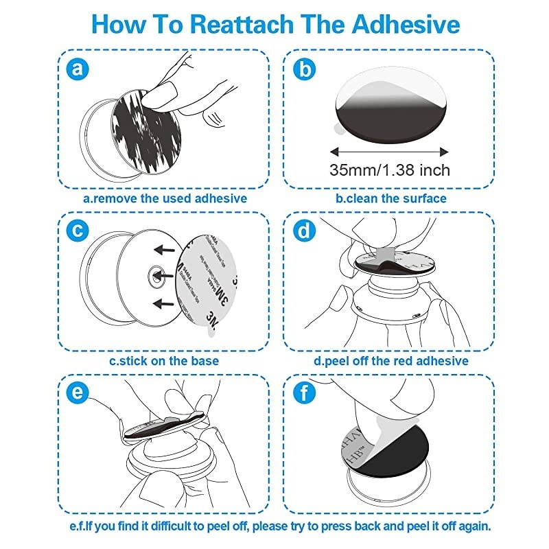 9 Pack Pops Sticky Adhesive Replacement for Socket Mount Base VHB 3M Sticker Pads for Phone Collapsible Grip Stand Back 9pcs 35mm Double Sided Tapes 4pcs Alcohol Prep Pads