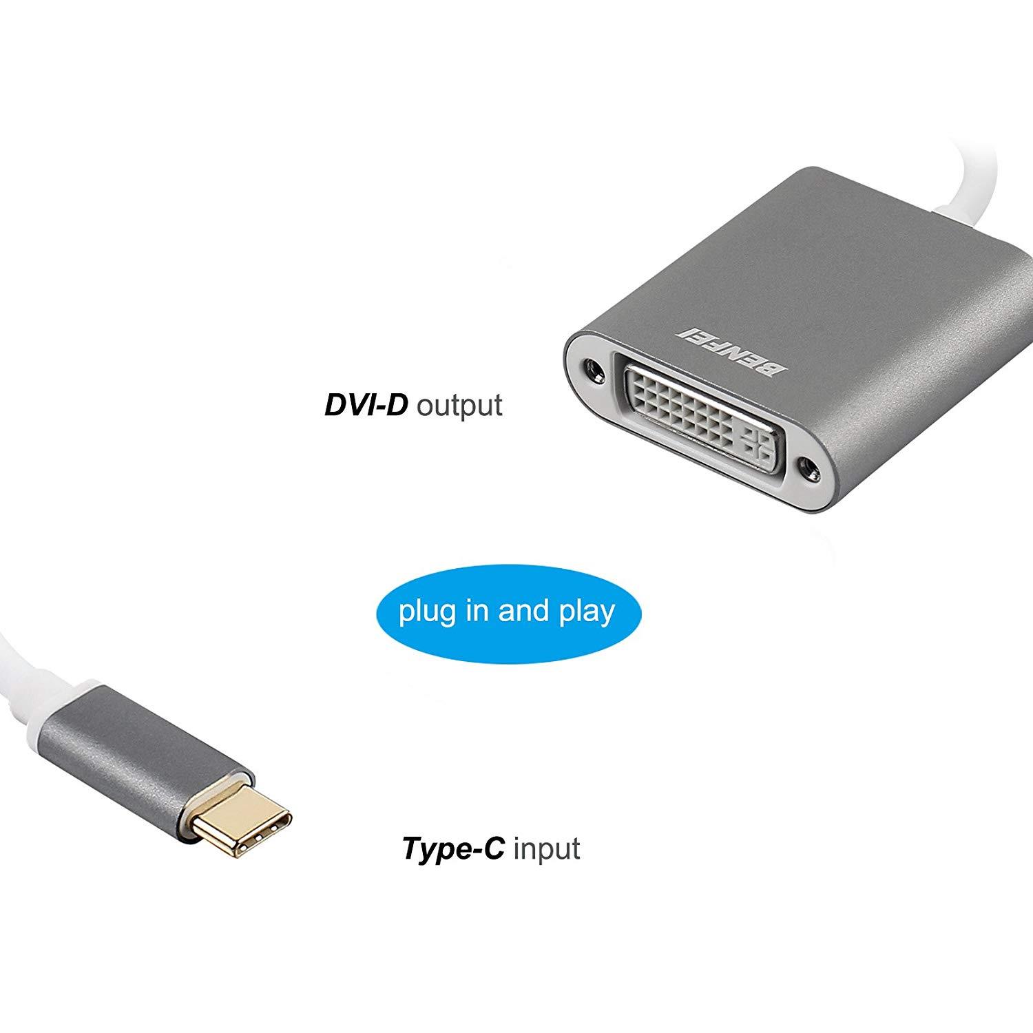 USB Type C(Thunderbolt 3) to DVI Adapter, Benfei USB 3.1 (USB-C) to DVI-D Adapter Male to Female Converter for Apple New MacBook [2015 ,2016,2017]