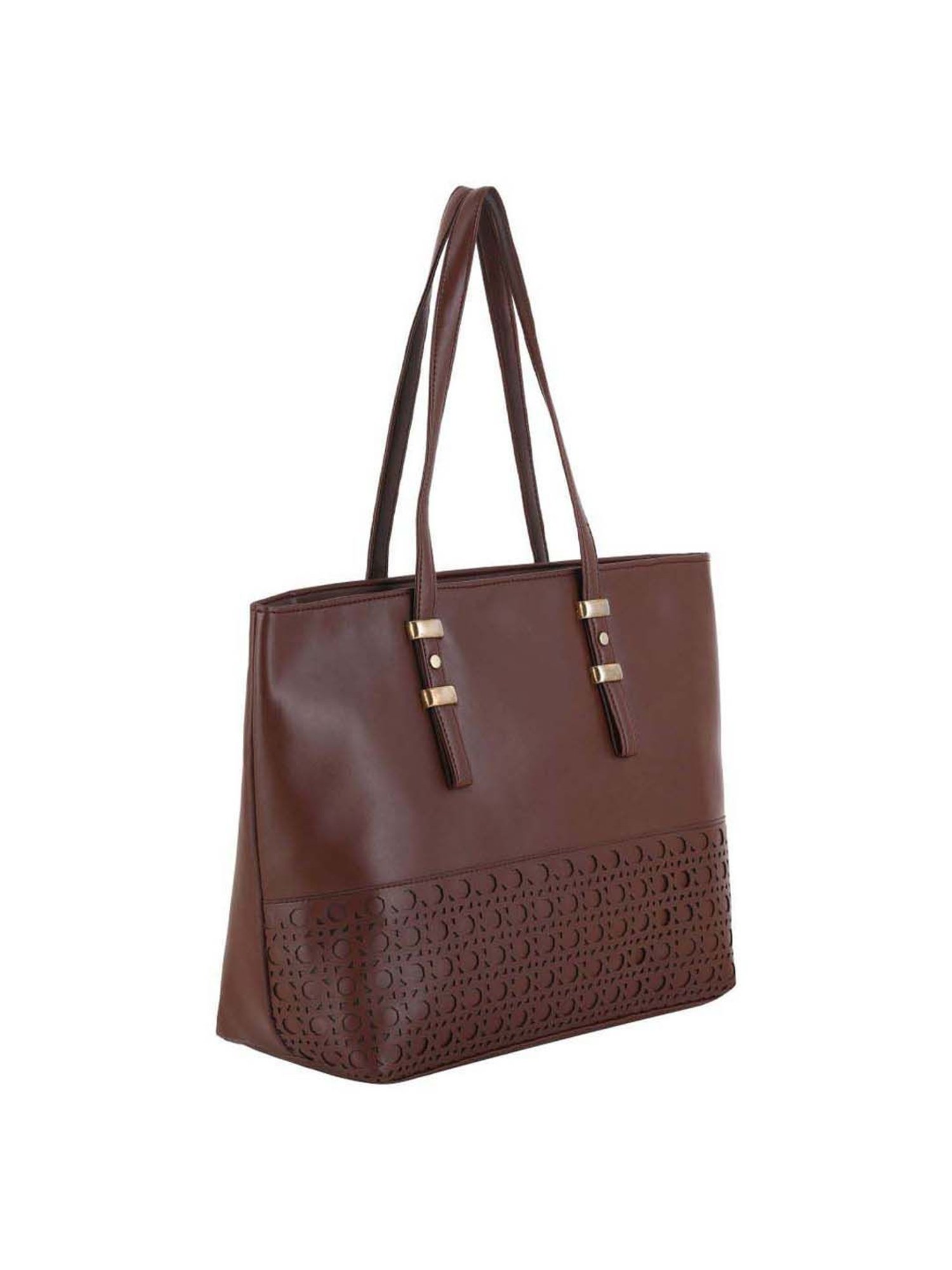Toteteca Brown Cut Work Medium Tote Handbag