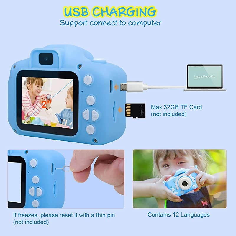 Kids Camera  Q1 Digital Video Camcorder Action Camera Rechargeable with 8G SD Card 2.0&rdquo; for 3-12 Year Old Boys and Girls Birthday Festival Gift
