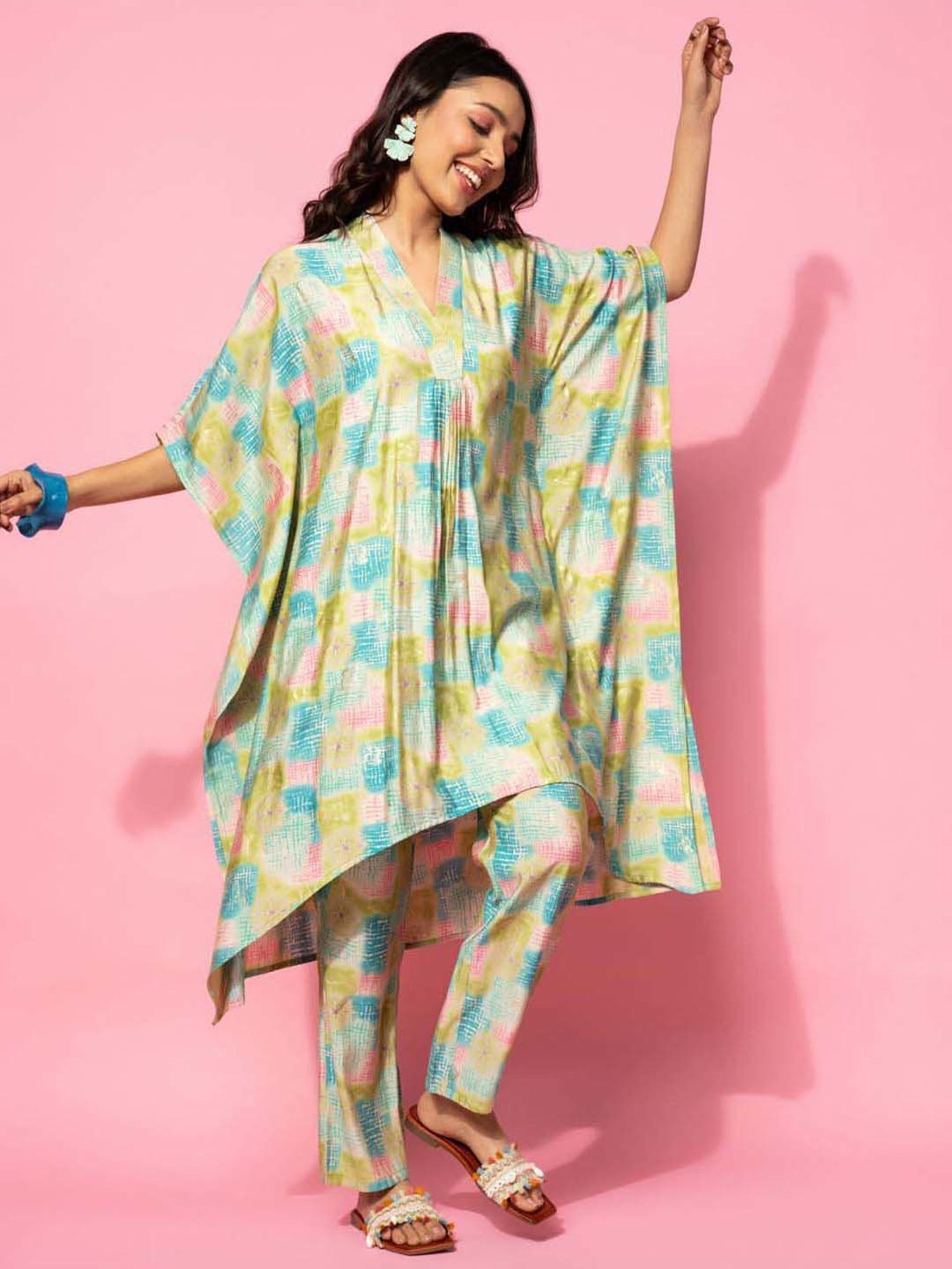 Libas Green Printed Silk Blend Co-Ords