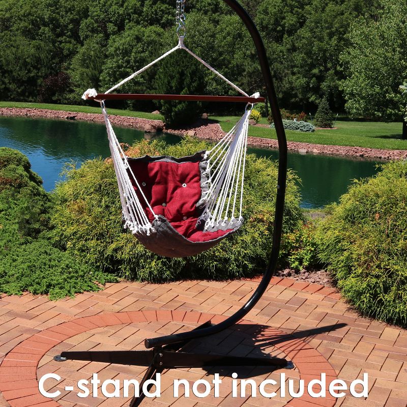 Sunnydaze Large Tufted Victorian Hanging Hammock Chair Swing for Backyard and Patio - 300 lb Weight Capacity - Red