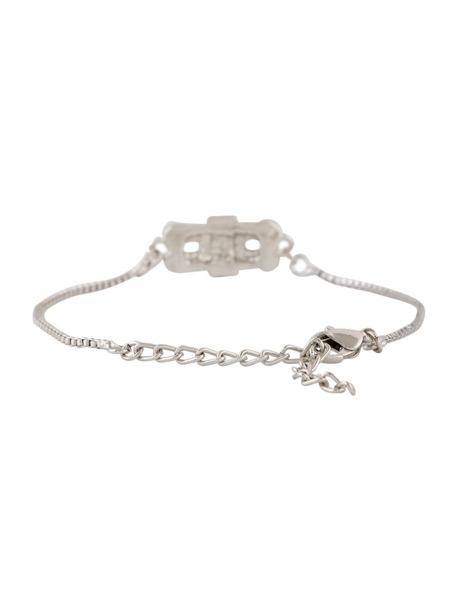 Estele Rhodium-Plated Modern Art Bracelet with Austrian Crystals for Women