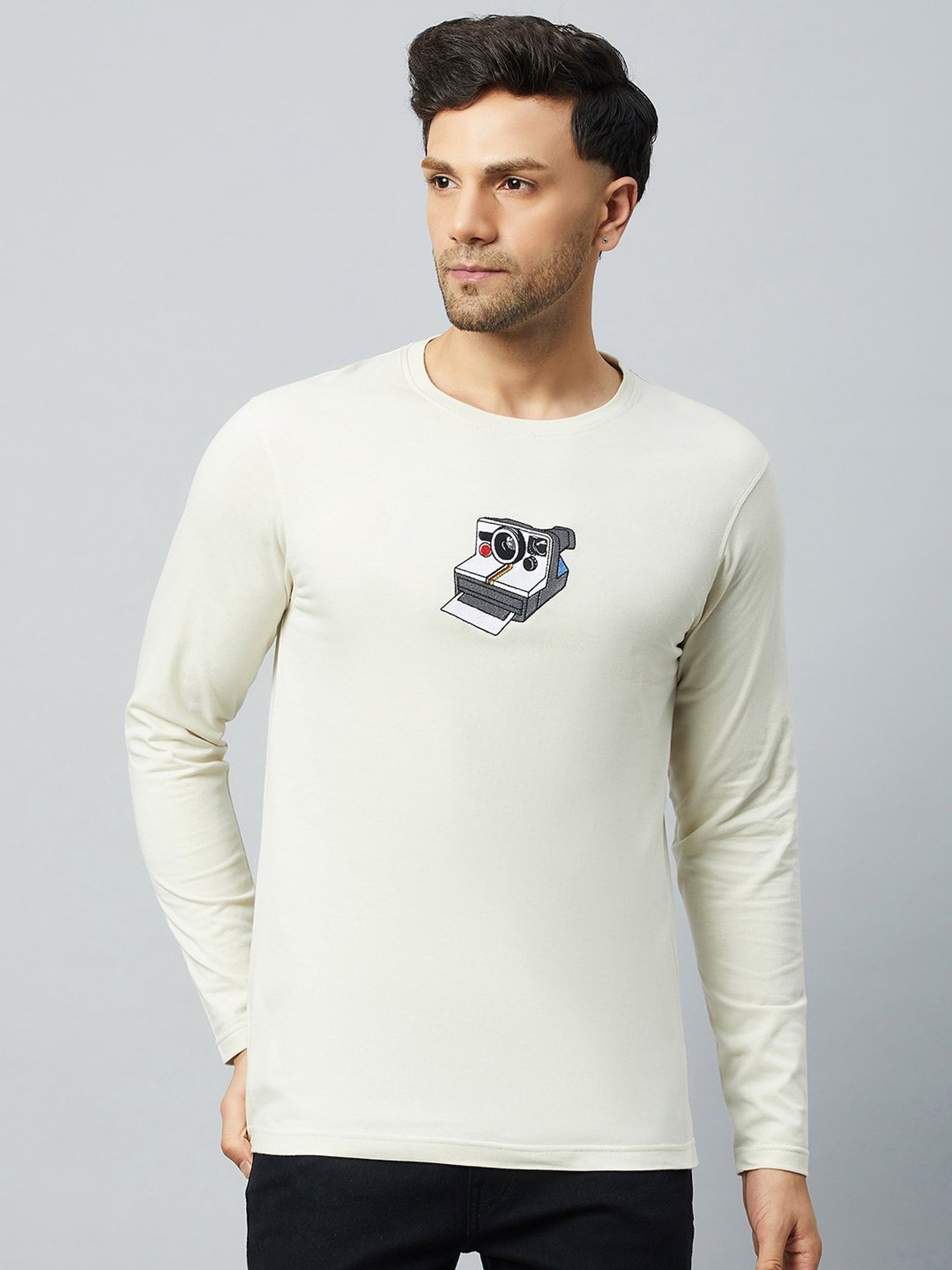 Club York Off White Regular Fit Printed Crew T-Shirt