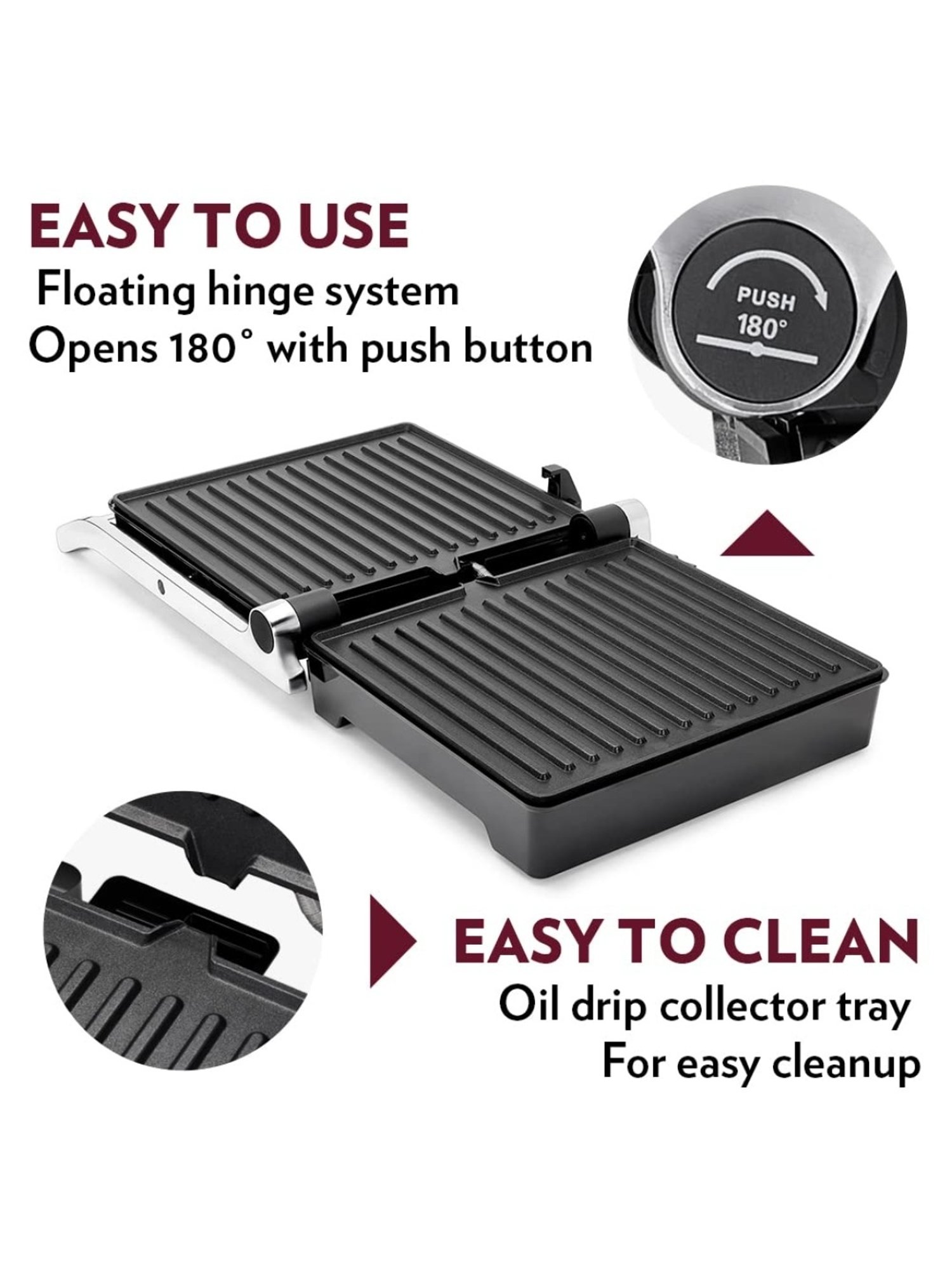 Borosil Sandwich Maker 2000W with Non stick coating (Black)