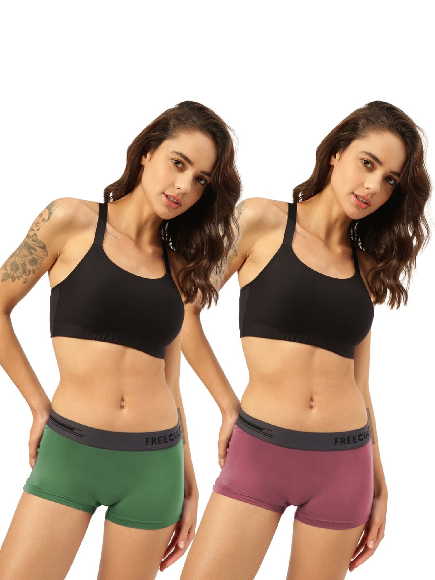 Freecultr Green & Pink Plain Boy-Shorts Panties - Pack Of 2