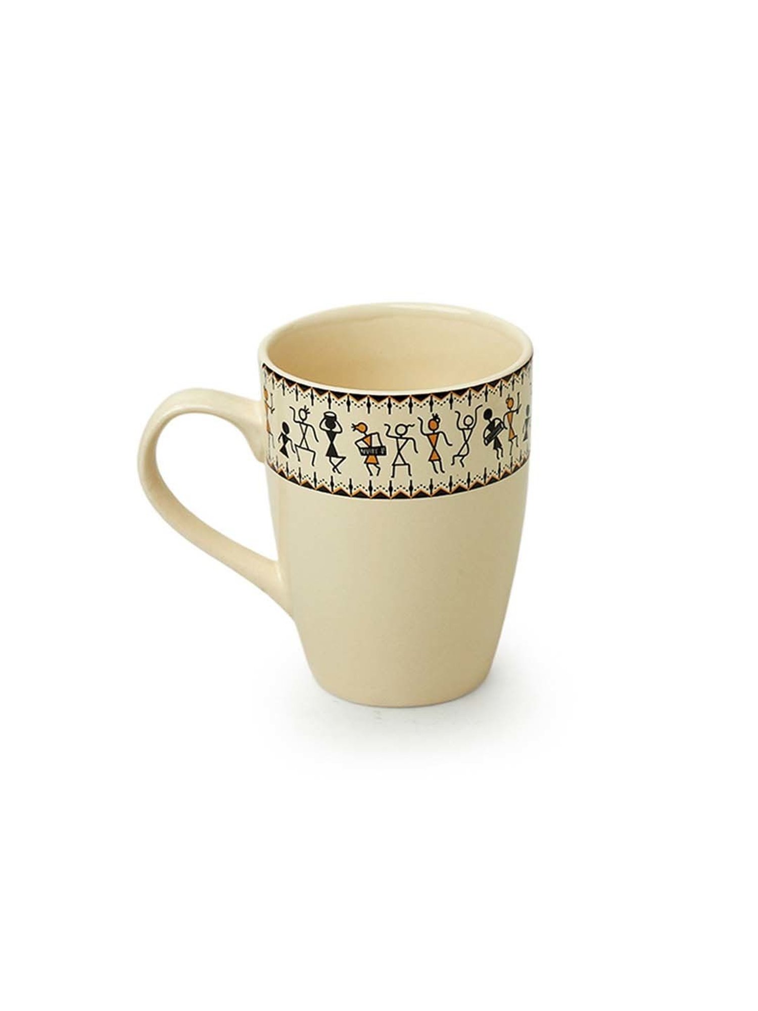 ExclusiveLane 'Whispers of Warli' Handcrafted Ceramic Tea & Coffee Mug (300 ML, Microwave Safe)