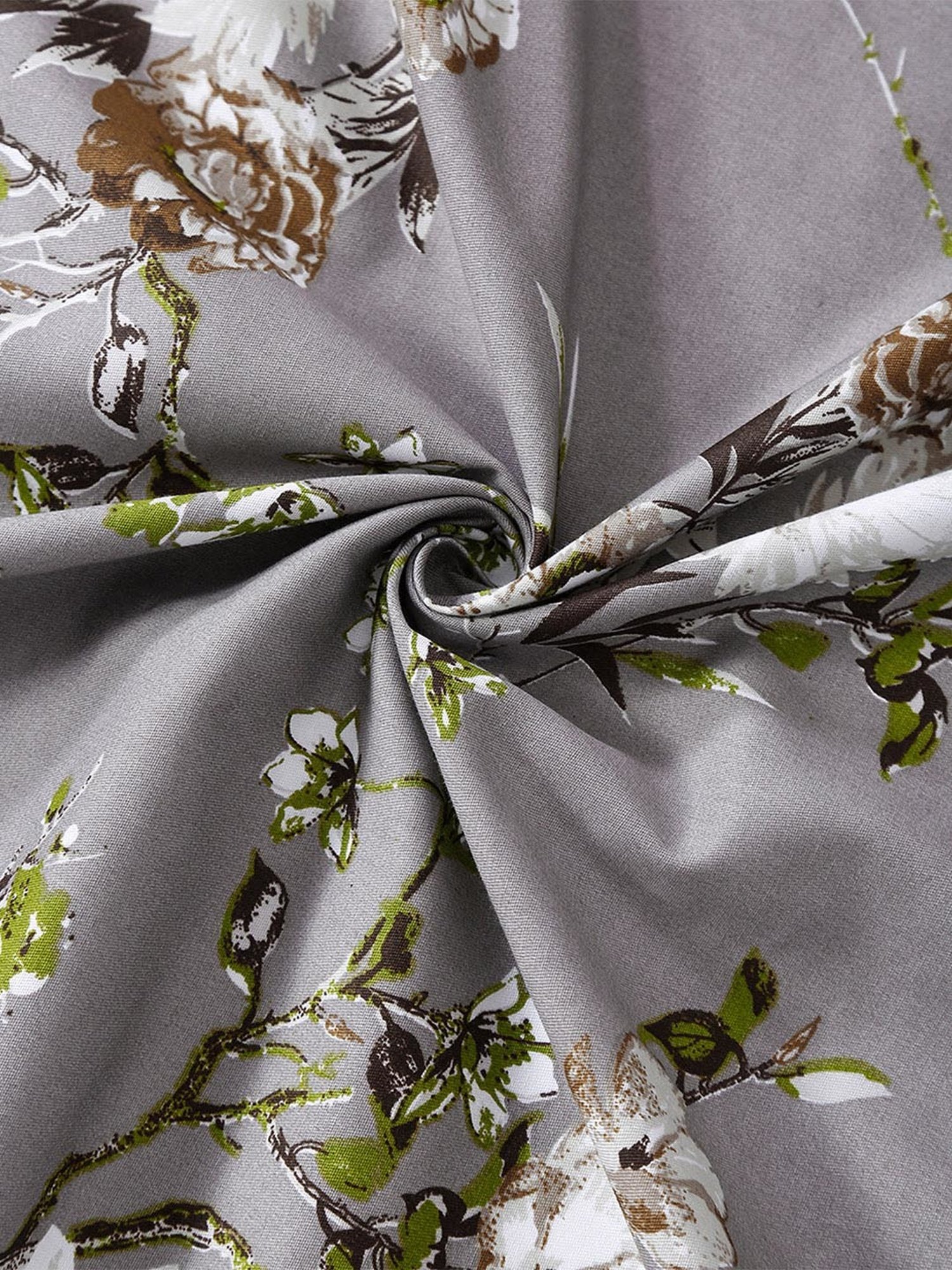 Swayam Zinnia Floral Grey 210 TC Cotton King Bedsheet with 2 Pillow Covers