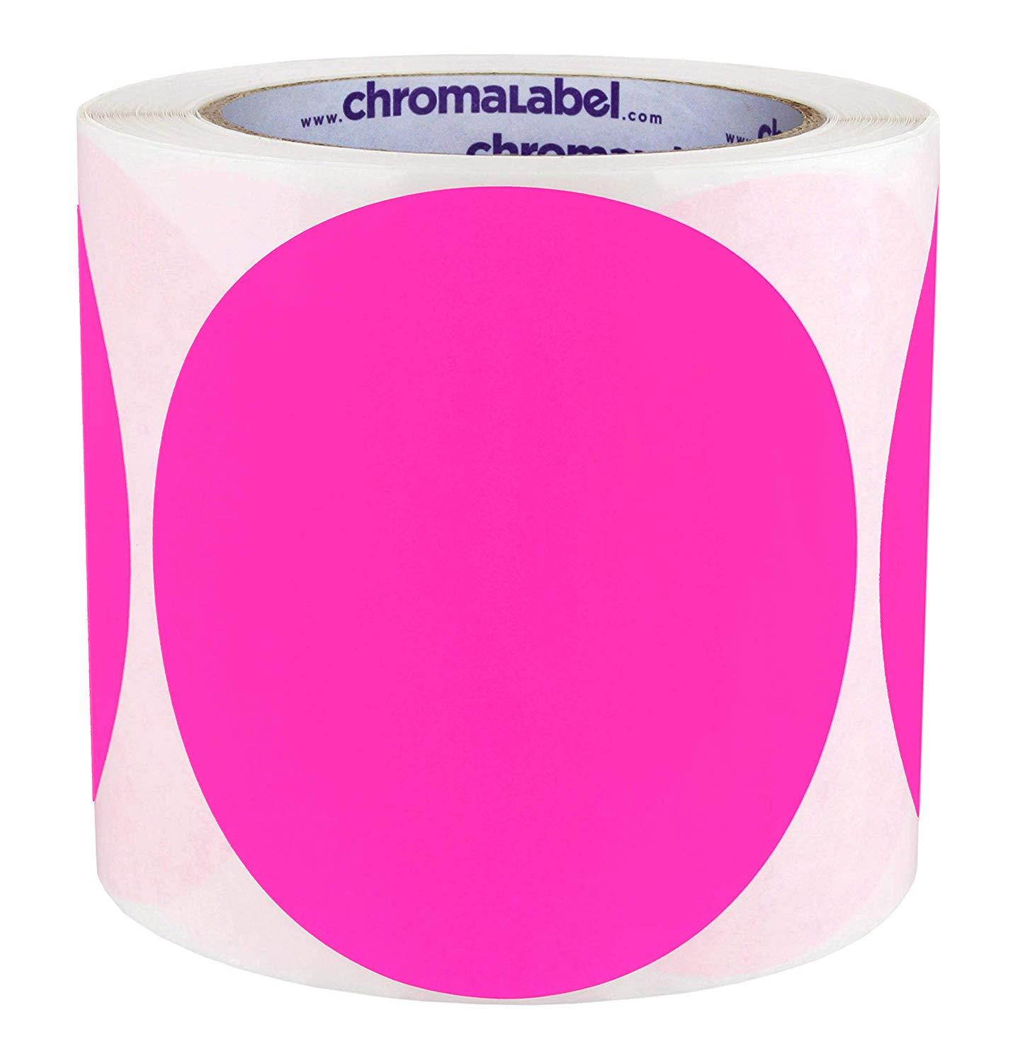 ChromaLabel 4 inch Color-Code Dot Labels | 250/Roll (Fluorescent Pink)