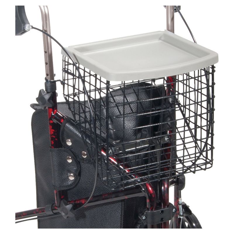 Drive Medical 3 Wheel Walker Rollator with Basket Tray and Pouch, Flame Red