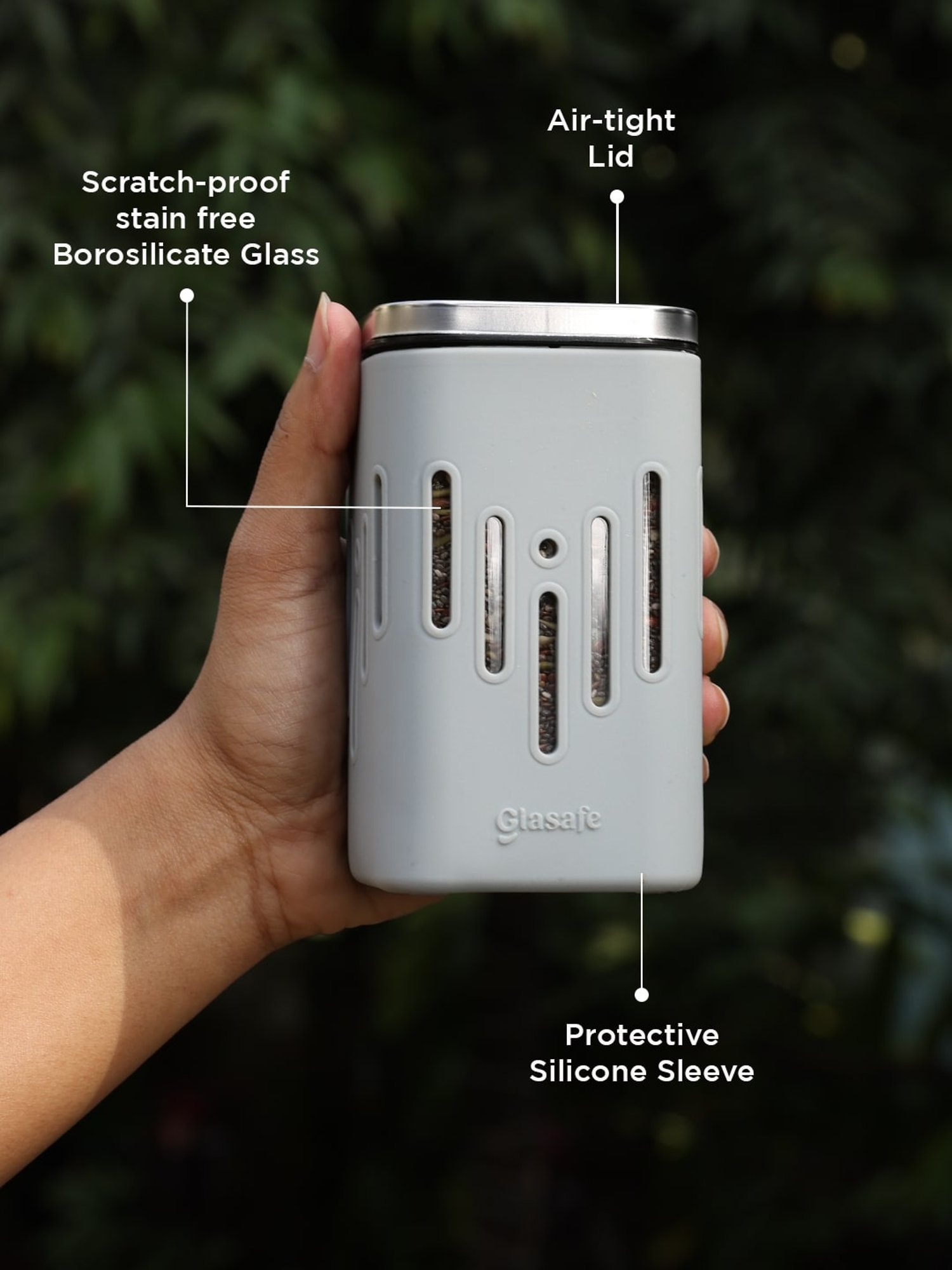 Glasafe 'O' Grip Slate Grey Borosilicate Container (250ml)