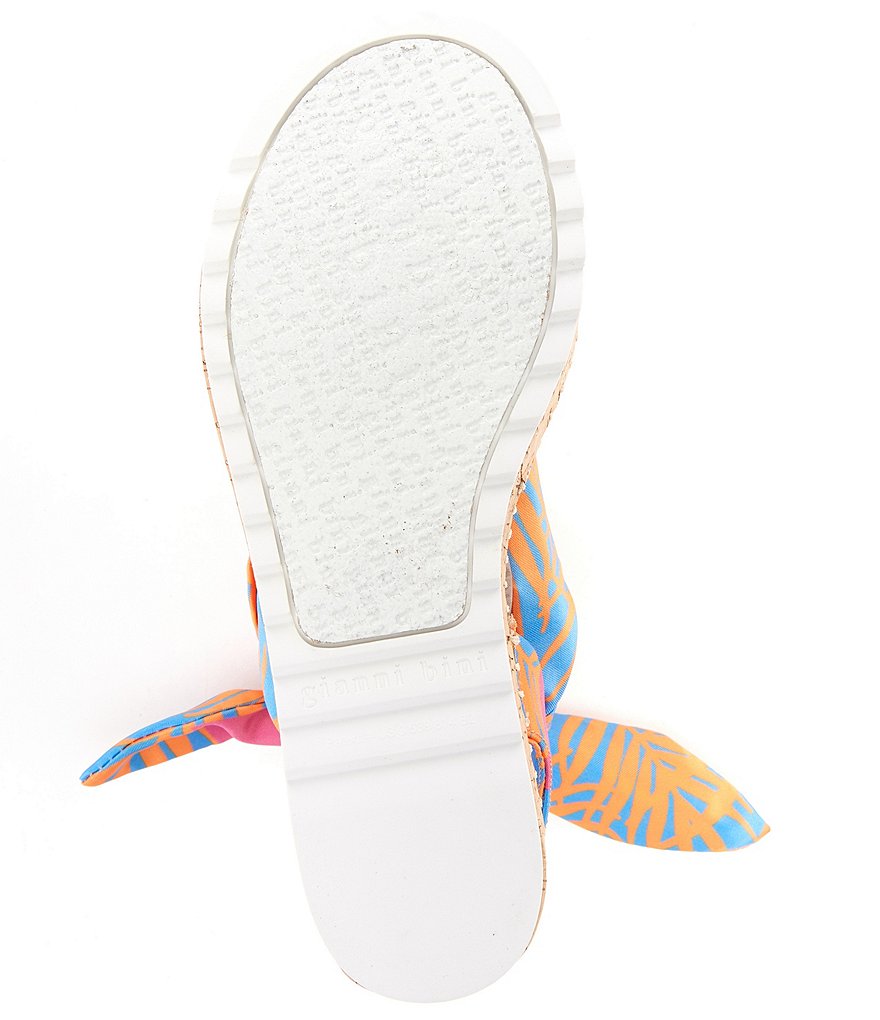 Gianni Bini Turnie Tiki Palm Print Satin Scarf Ankle Wrap Flatform Sandals