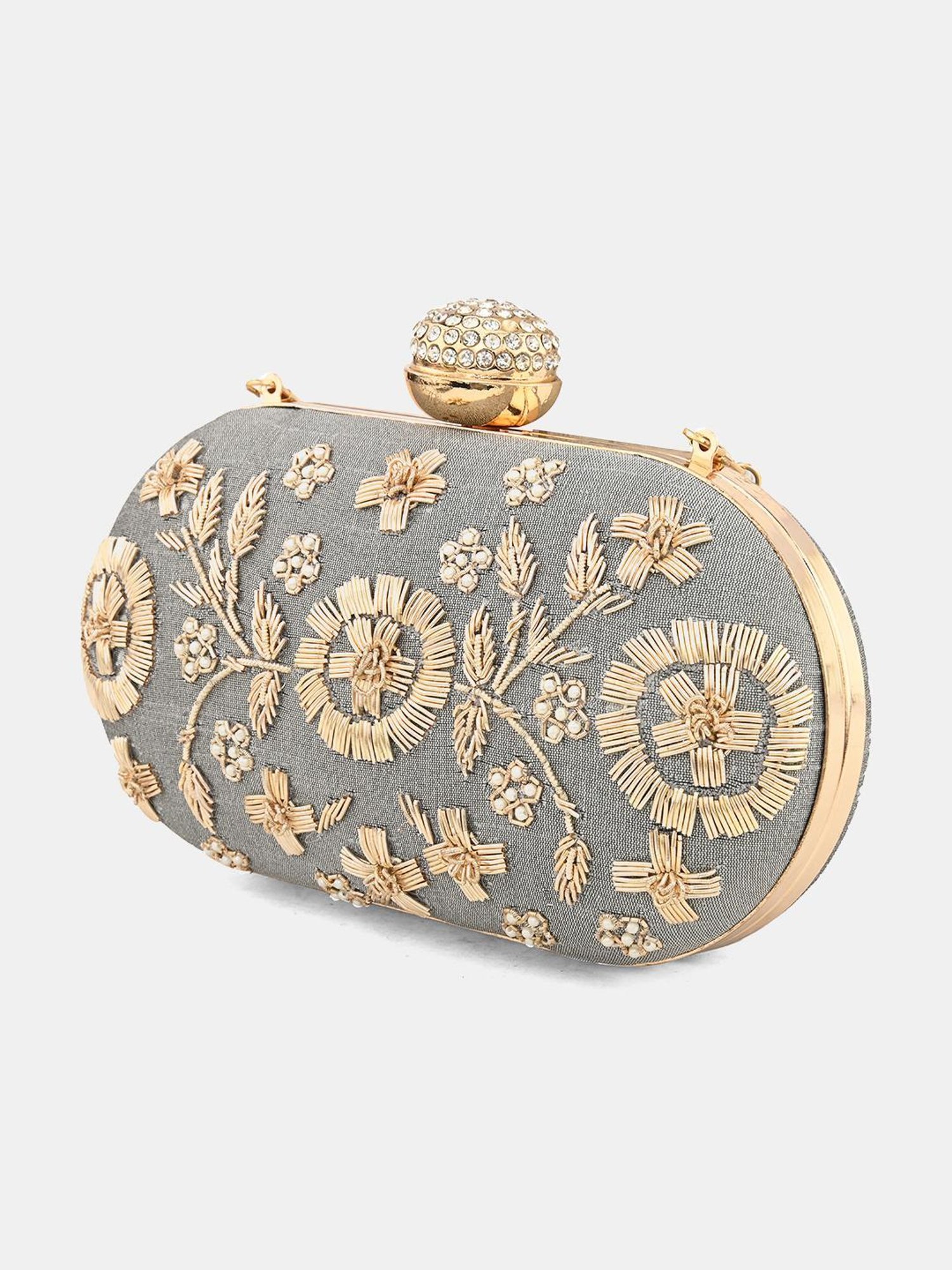 Gaurapakhi Grey Embroidered Clutch
