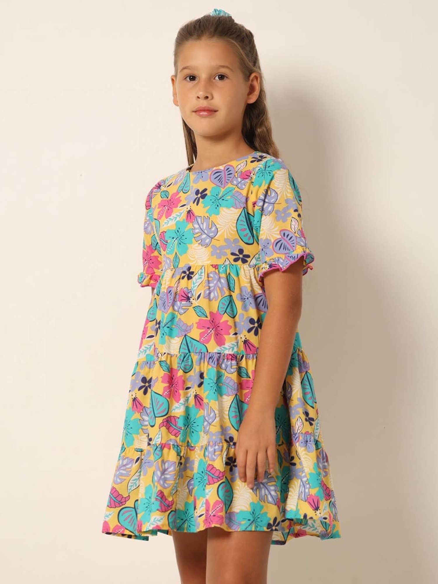 VERO MODA GIRL Multicolor Cotton Floral Print Dress