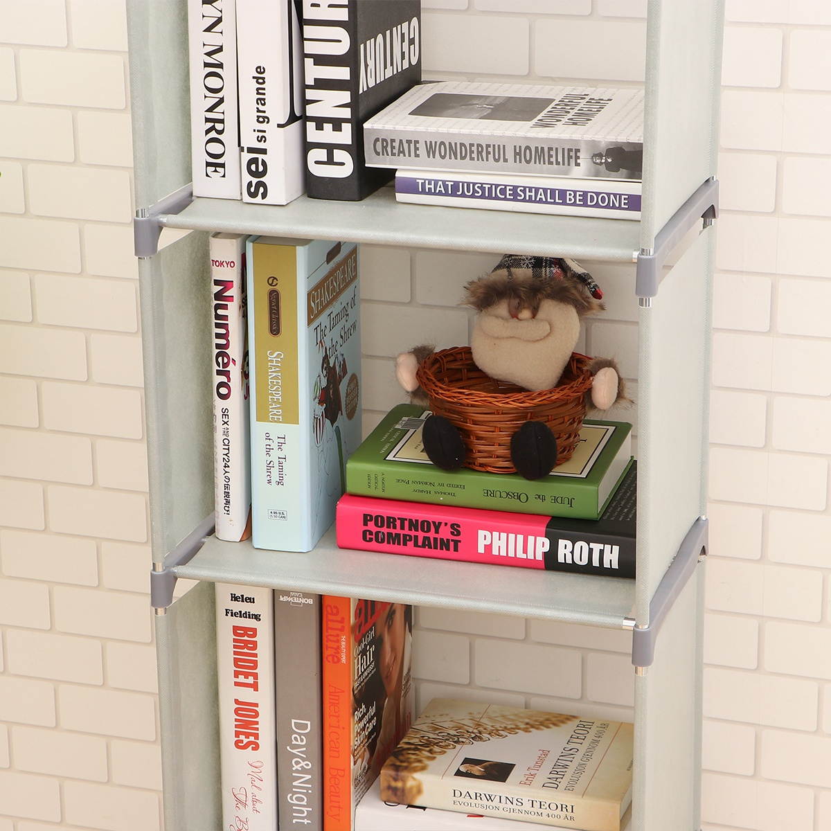 1PC DIY Simple Table Bookshelf Desktop Bookcase Modern Book Rack Book Board for Home Study Office (5 Layers, Grey)