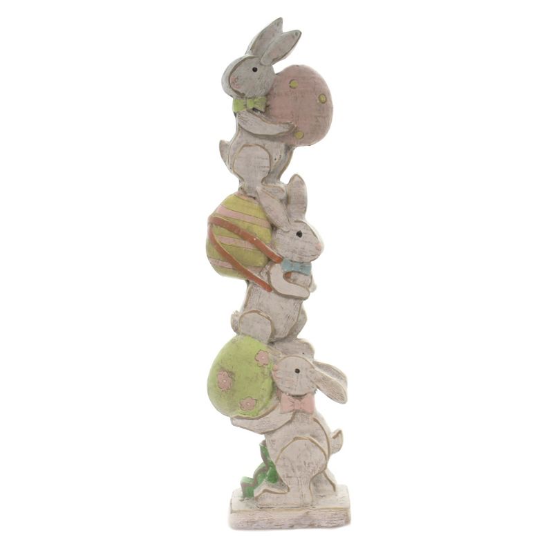 Easter 24.0" Bunny/Egg Totem Pole Rabbit White Washed Figurine  -  Decorative Figurines