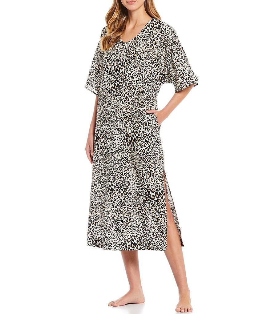 Kate Landry Animal Print Woven Dobby Caftan