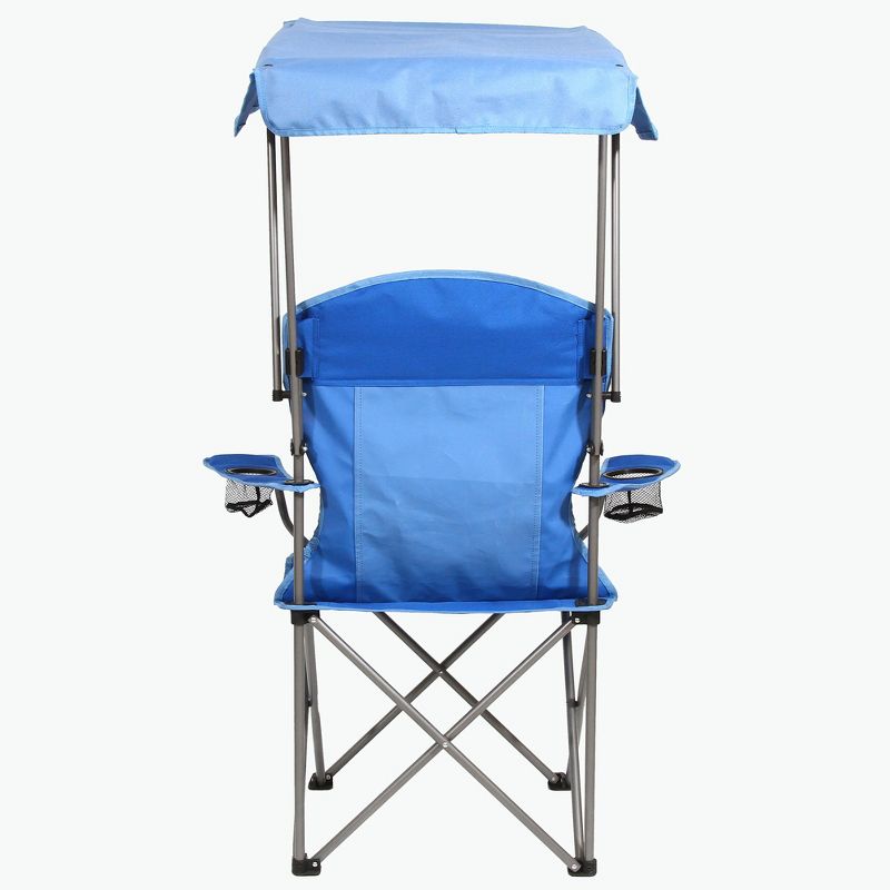 Kamp-Rite KAMPCC466 Outdoor Camping Furniture Beach Patio Sports Folding Quad Lawn Chair with Shade Canopy and Cup Holders, Blue