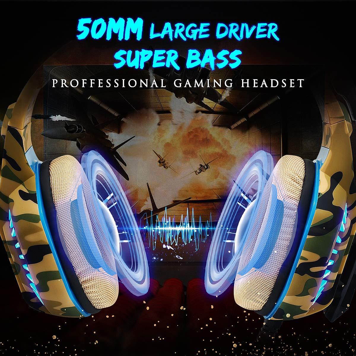 Beexcellent Pro Stereo Gaming Headset for PS4 Xbox One PC, All-Cover Over Ear Headphones with Deep Bass Surround Sound, LED Light & Noise Canceling Microphone for Nintendo Switch Mac Laptop