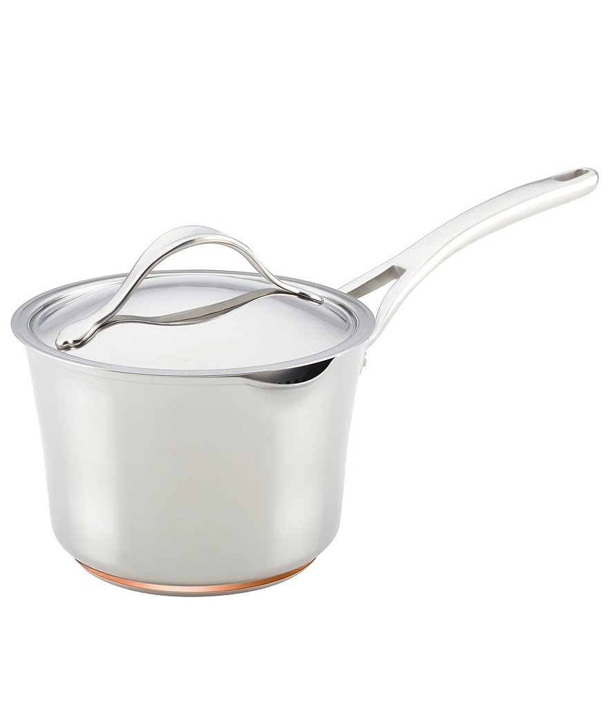 Anolon Nouvelle Copper Stainless Steel 3.5-Quart Covered Straining Saucepan with Lid