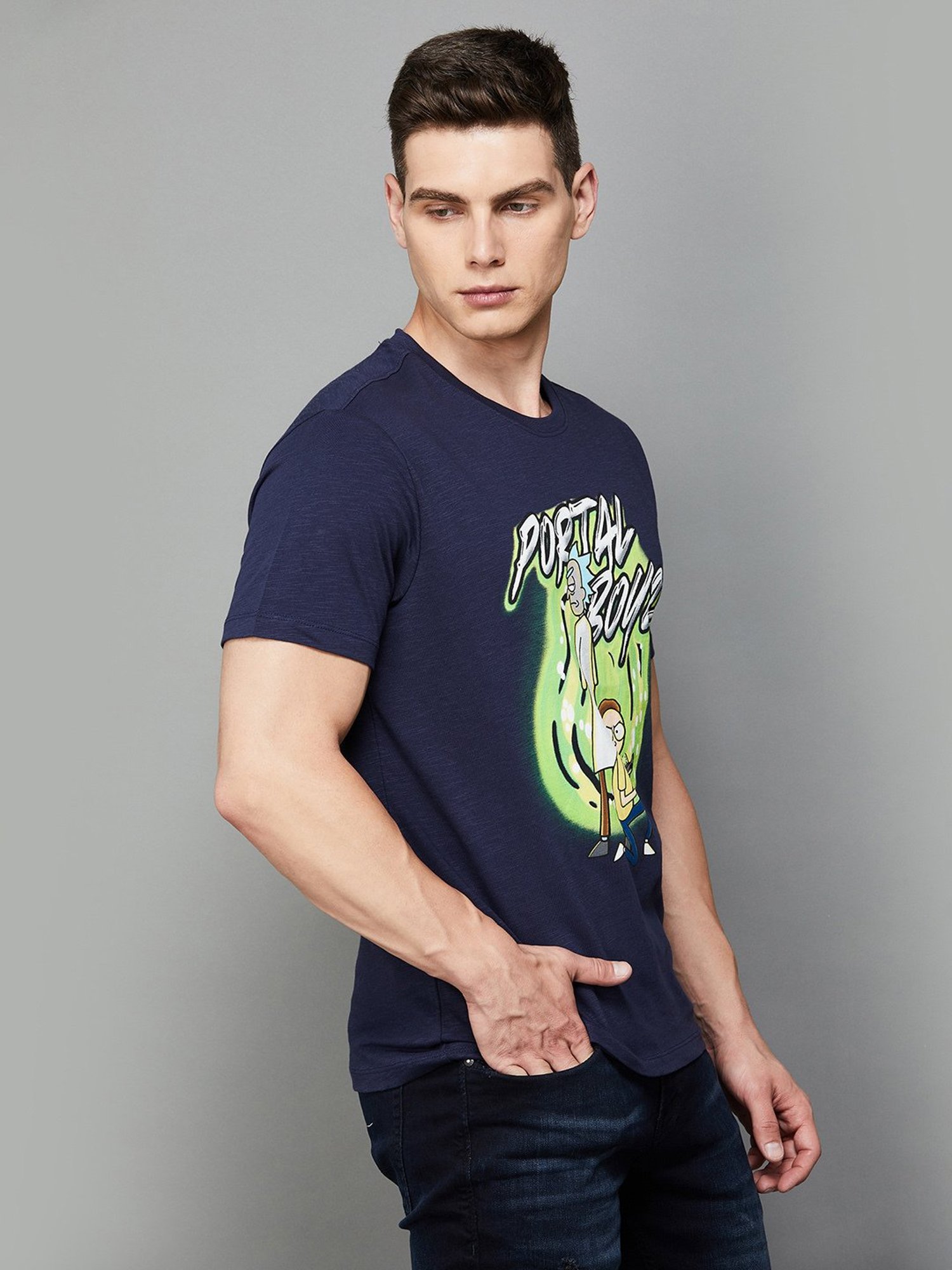 Forca by Lifestyle Navy Regular Fit Graphic Print Crew T-Shirt