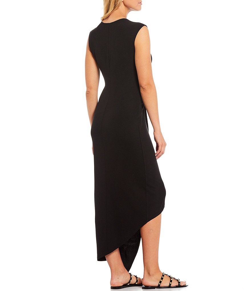 Laundry by Shelli Segal Knot Front Jewel Neck Cap Sleeve Midi Dress