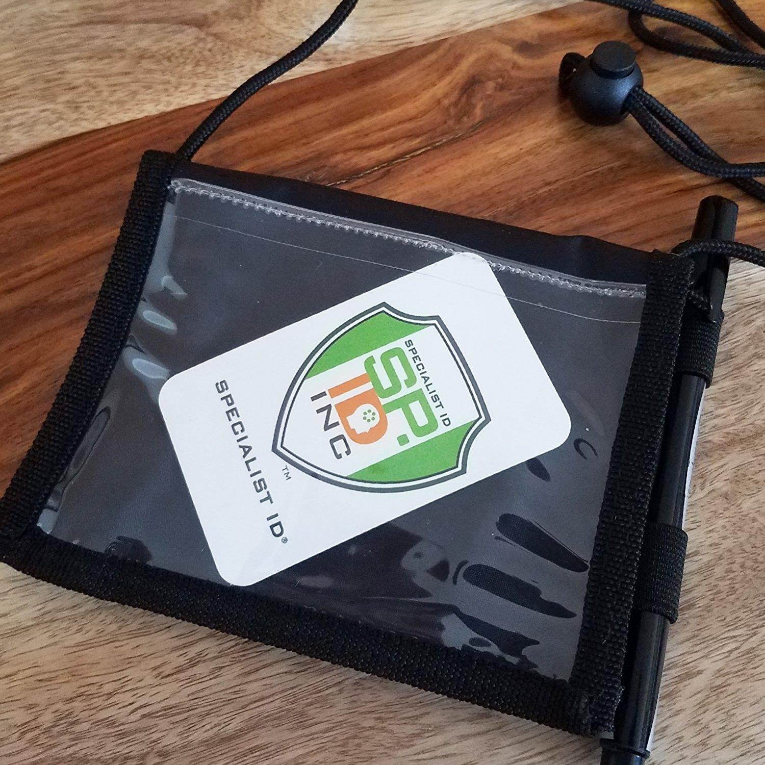 2 Pack - Ultimate 4 X 3 Nylon Credential Badge Holder for Trade Shows, Conventions & Travel - 5 Pockets, Zipper, Pen Holder and Adjustable Neck Cord by Specialist ID (Black)