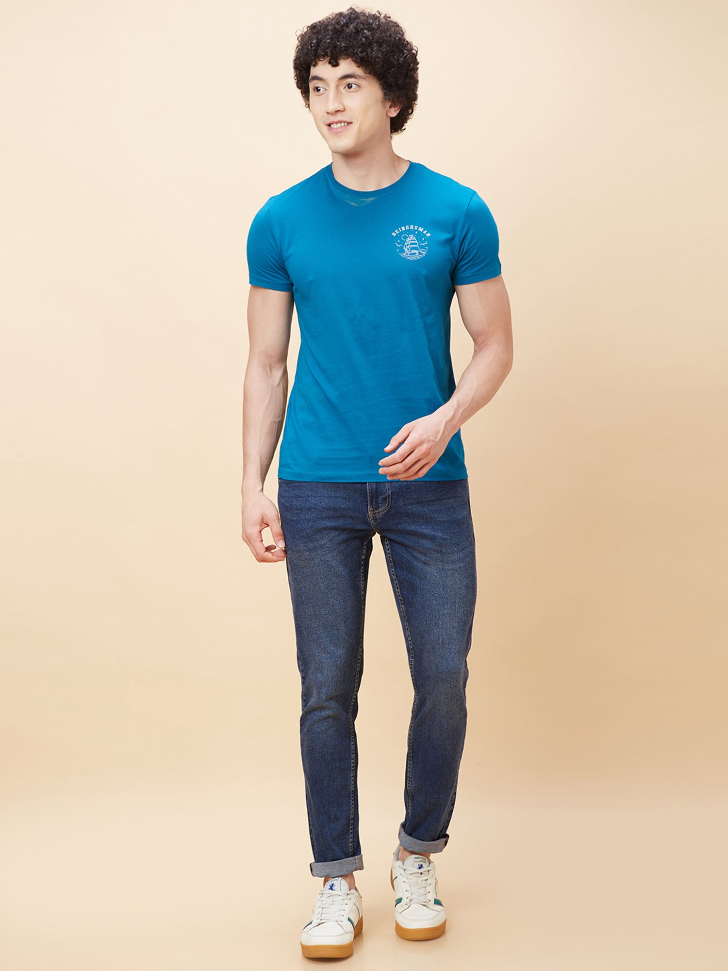 Being Human Teal Regular Fit Crew T-Shirt